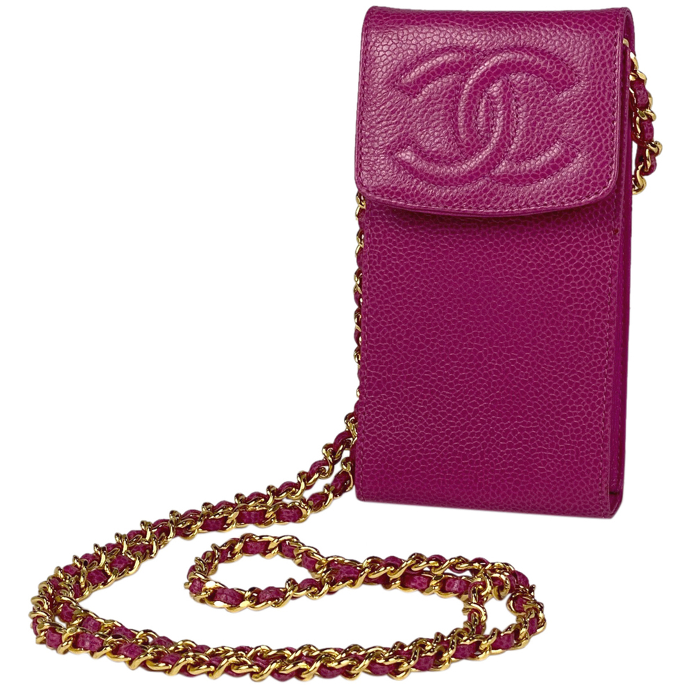 Chanel Coco Mark Chain Pochette Mini Mobile Phone Case Caviar Skin Pink